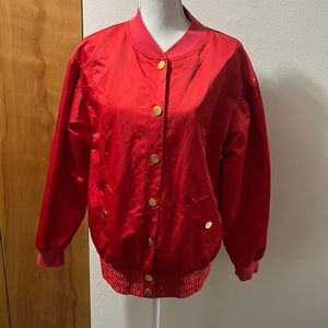 Victoria Sport Red Satin Bomber Button Up Jacket M